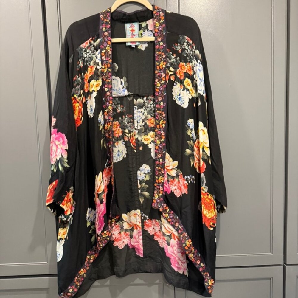 Floral Silk Johnny Was cardigan/kimono, size M